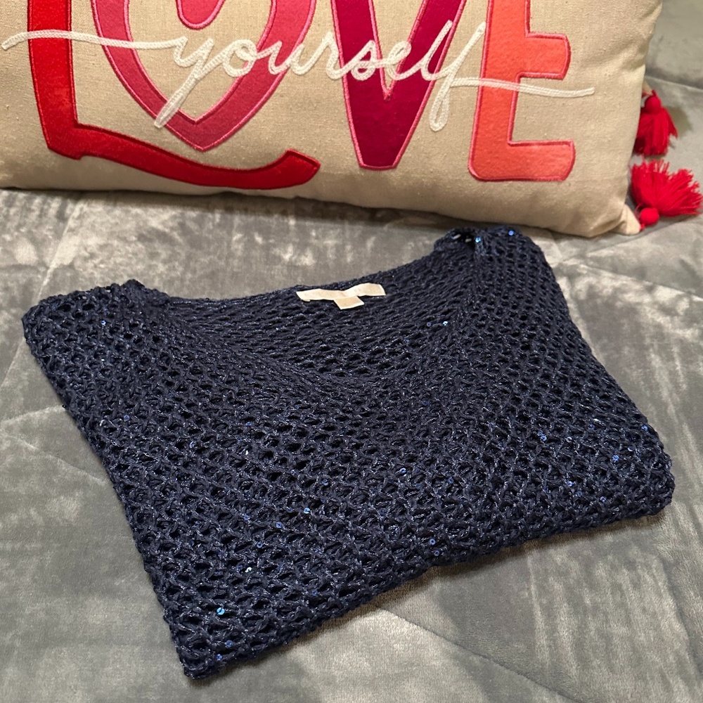 Boston Proper Blue Sequin Tunic Sweater Mesh Cover Size XXS/XS